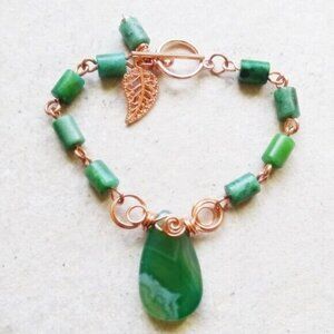 Handmade OOAK Green Agate & Jasper Copper Bracelet! Artisan Wire Wrapped Jewelry